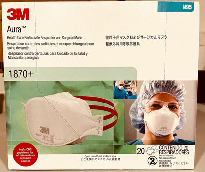 3M™ AURA™ Health Care Particulate Respirator and Surgical Mask 1870+, N95 Box of 20