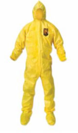 Kimberly-Clark Professional KLEENGUARD* A70 Chemical Splash Protection Coveralls, Yellow, Hood/Boots